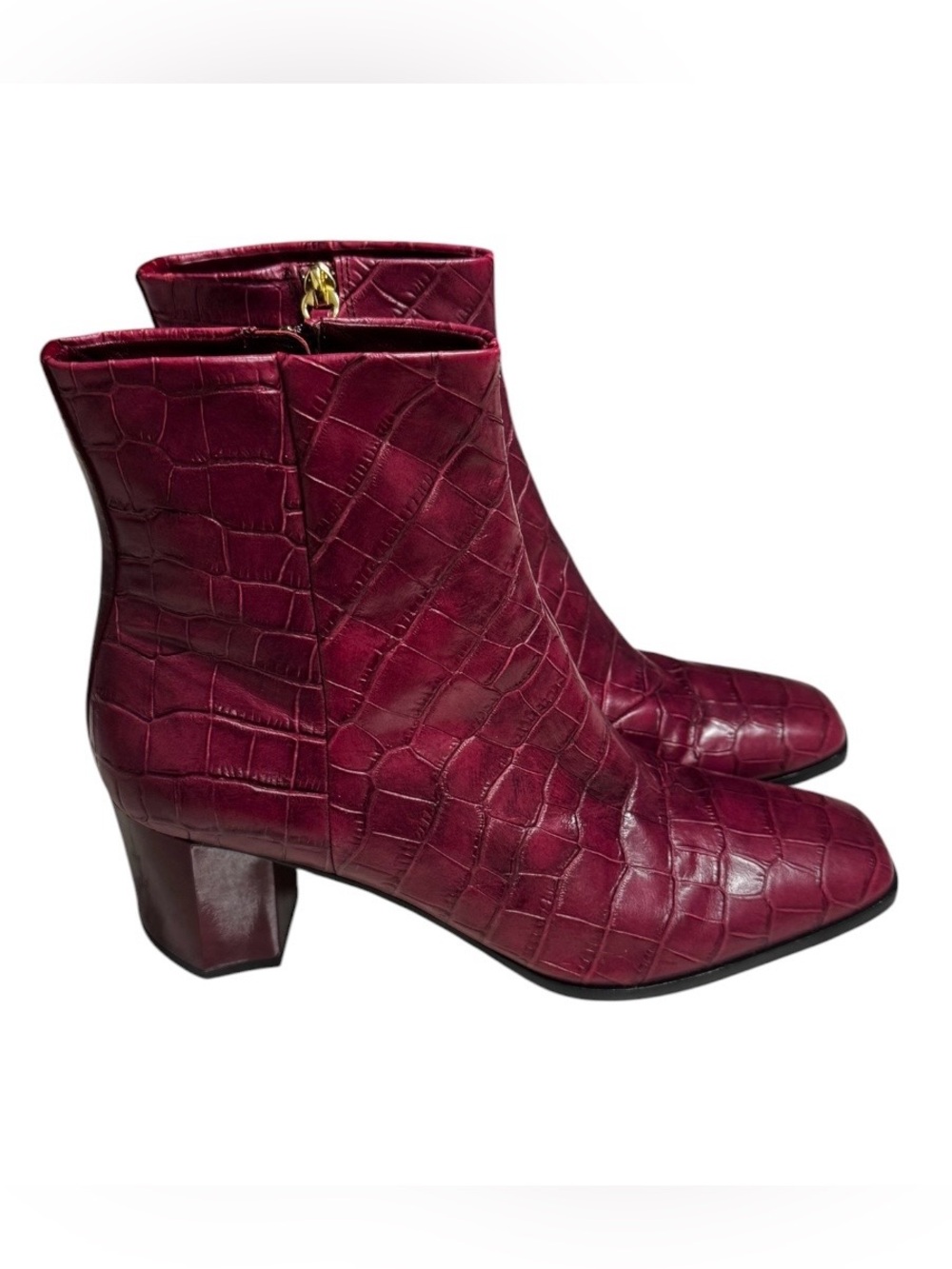 Diane Von Furstenberg Burgundy Croc-Embossed Leather Ankle Booties Size 11 US